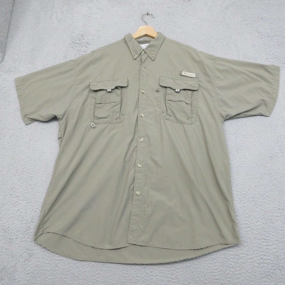Columbia PFG Fishing Shirt Mens XL Beige Nylon Outdoor Utility Tactical Techwear
